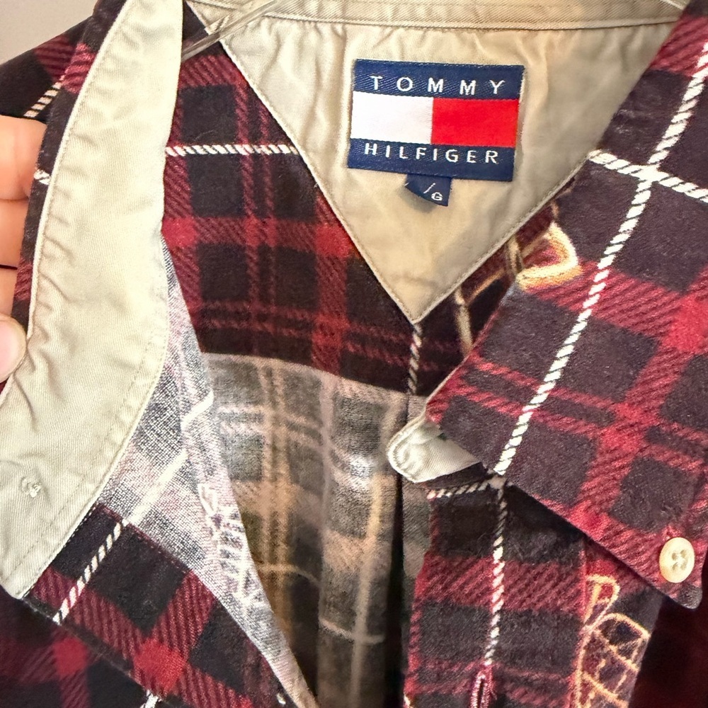 Vtg Tommy Hilfiger Winter Sports Brushed Cotton Shirt L Cabin Core Skis snowshoe - Picture 5 of 6